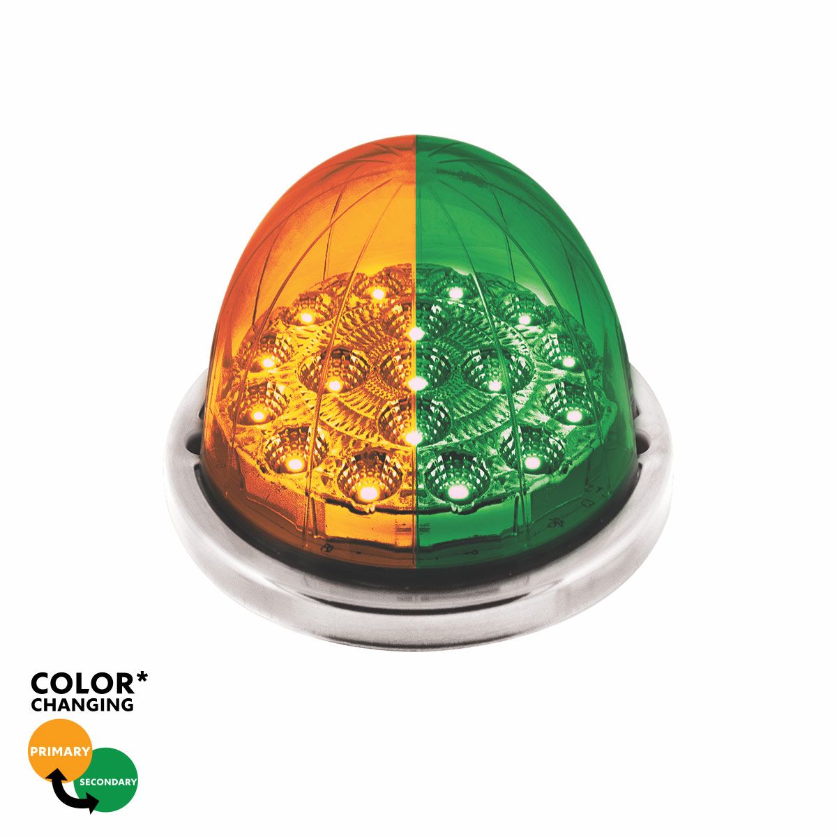 17 LED Watermelon Dual Function Double Fury Light Flush Mount Kit With Low Profile SS Bezel- Amber & Green LED