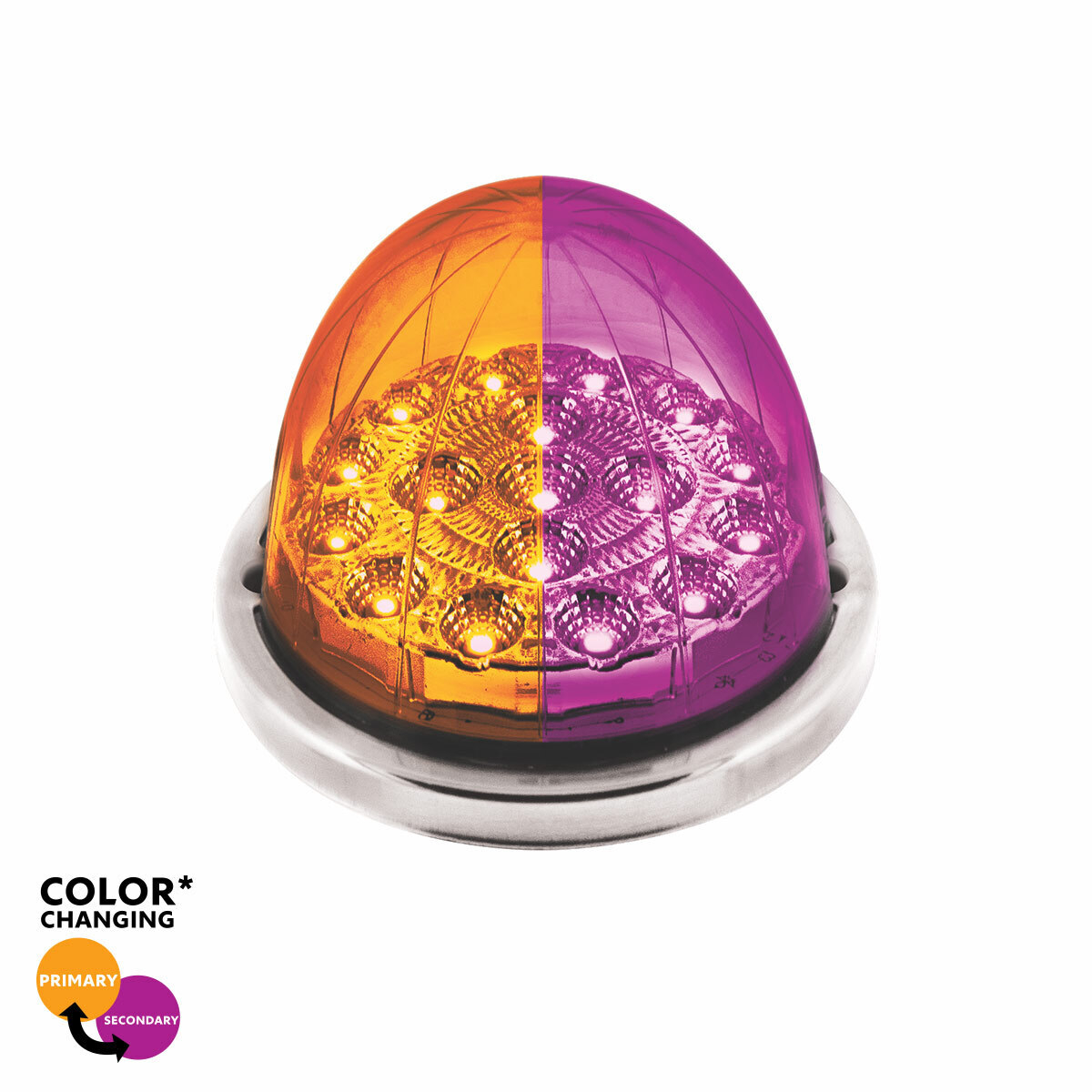 17 LED Watermelon Dual Function Double Fury Light Flush Mount Kit With Low Profile SS Bezel-Amber & Purple LED