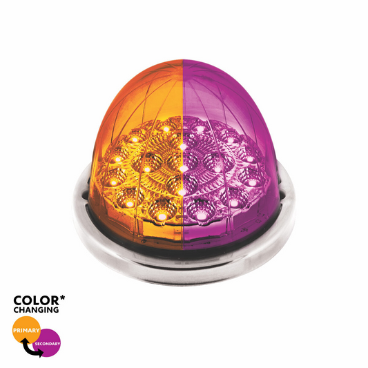 17 LED Watermelon Dual Function Double Fury Light Flush Mount Kit With Low Profile SS Bezel-Amber & Purple LED