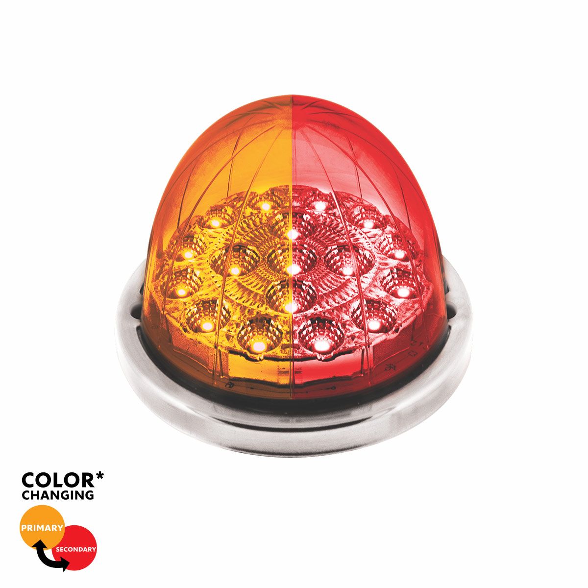 17 LED Watermelon Dual Function Double Fury Light Flush Mount Kit With Low Profile SS Bezel-Amber & Red LED