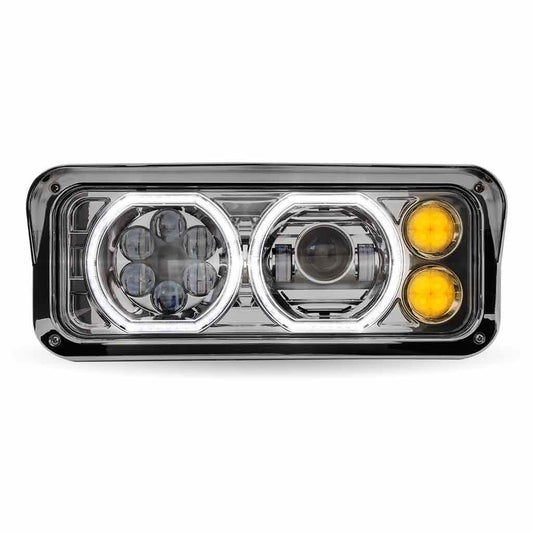 Universal LED Projector Headlight Assembly with Glow Position Halos & Marker LEDs – Chrome